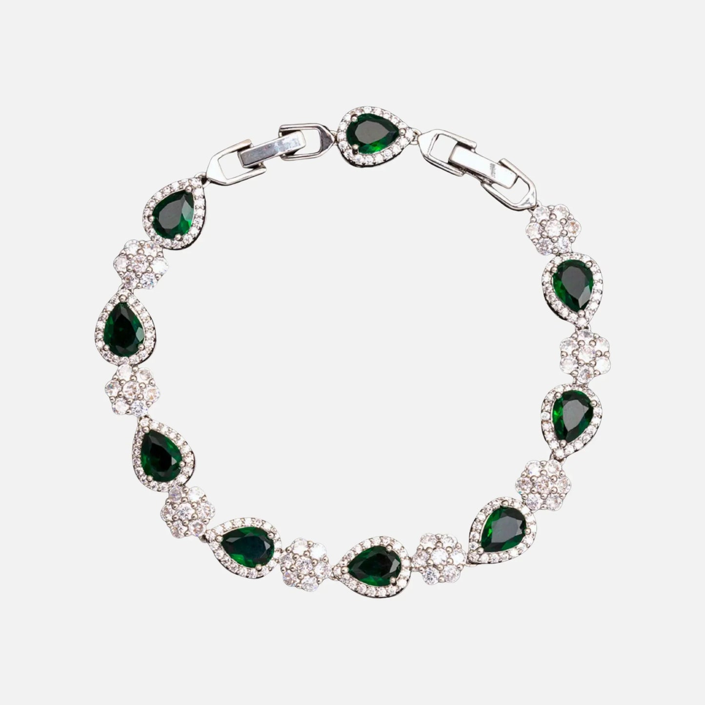 GREEN BLOSSOM DROP BRACELET - SILVER