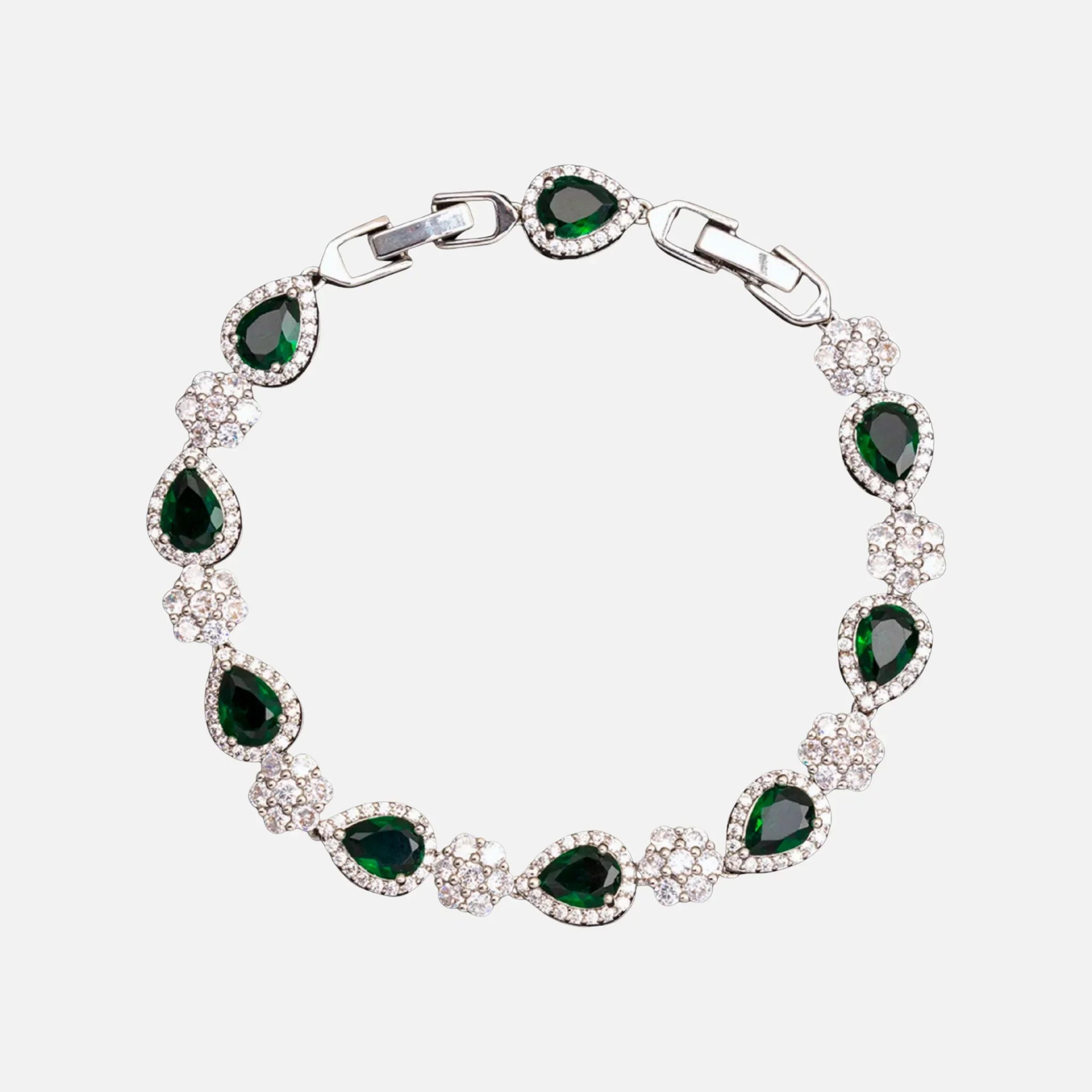 GREEN BLOSSOM DROP BRACELET - SILVER