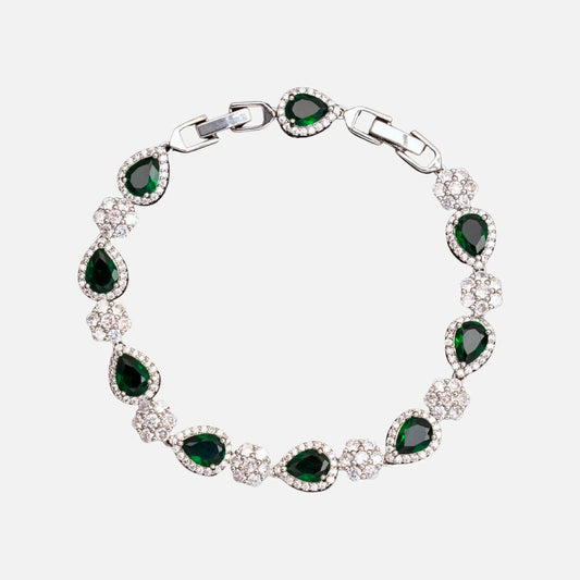 GREEN BLOSSOM DROP BRACELET - SILVER